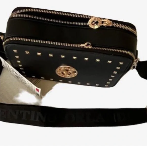 Valentino Orlandi Studded Crossbody Camera Bag, Black w/Gold-Toned Hardware. - Picture 7 of 9